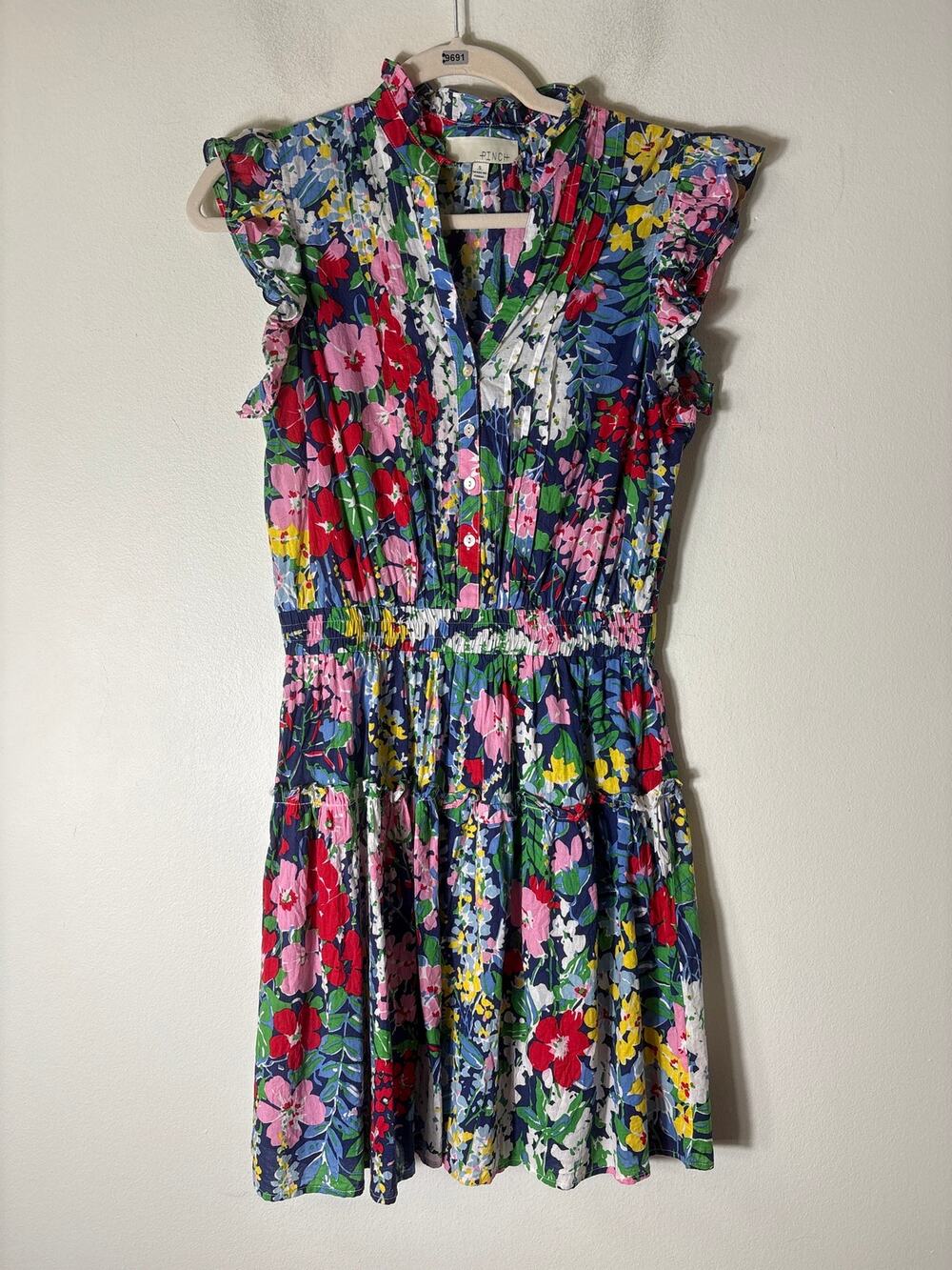 PINCH Multicolor Floral Flutter Sleeve Cotton Knee Length Dress Sz S